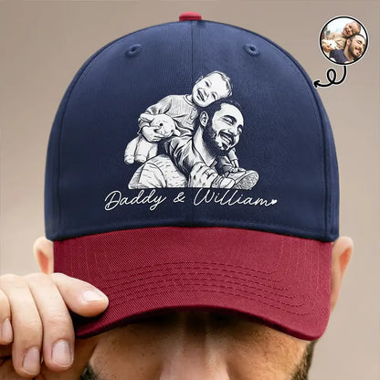 Custom Photo Bold Sketch Family Dog Cat Portrait - Personalized Two Tone Cap