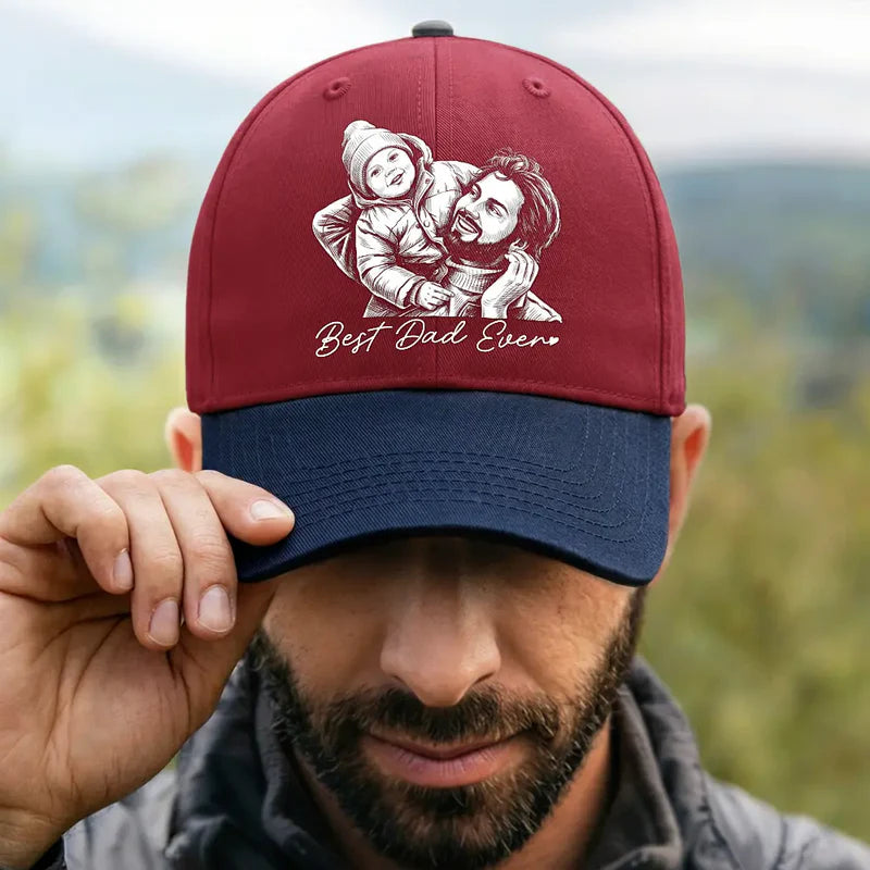 Custom Photo Bold Sketch Family Dog Cat Portrait - Personalized Two Tone Cap