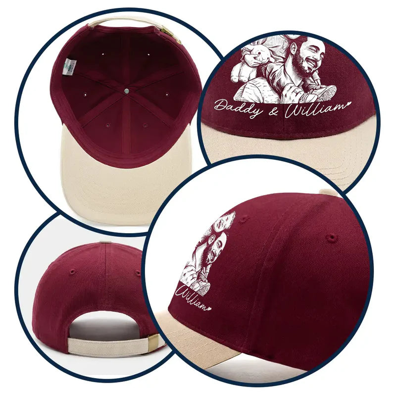 Custom Photo Bold Sketch Family Dog Cat Portrait - Personalized Two Tone Cap