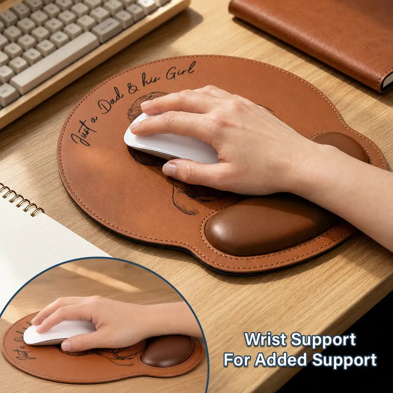 Custom Photo Bold Sketch Just A Dad And His Girl - Personalized Leather Mouse Pad