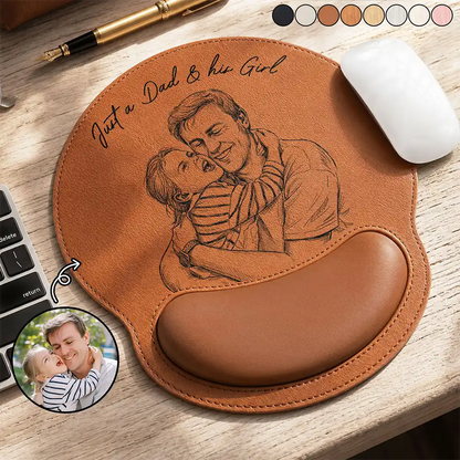 Custom Photo Bold Sketch Just A Dad And His Girl - Personalized Leather Mouse Pad