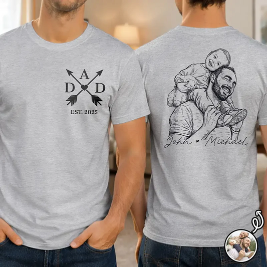 Custom Photo Bold Sketch Papa Dad Cross Arrows - Personalized T Shirt