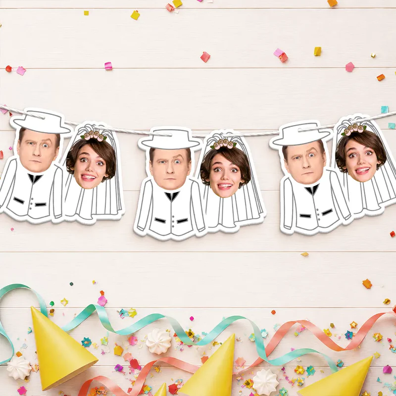 Custom Photo Bride And Groom Face For Wedding, Bachelorette, Bridal Shower - Personalized Garland Banner