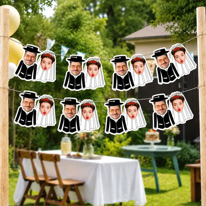 Custom Photo Bride And Groom Face For Wedding, Bachelorette, Bridal Shower - Personalized Garland Banner
