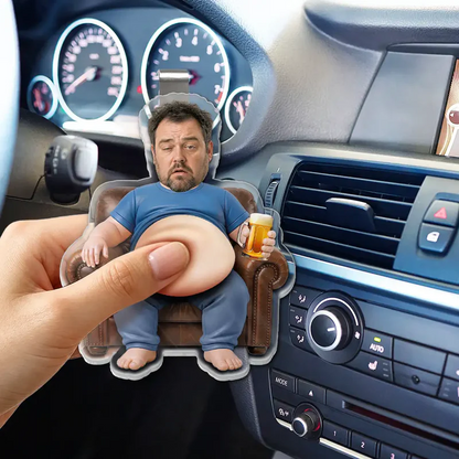Custom Photo Chilling Dad Bod - Personalized Squishy Acrylic Car Visor Clip
