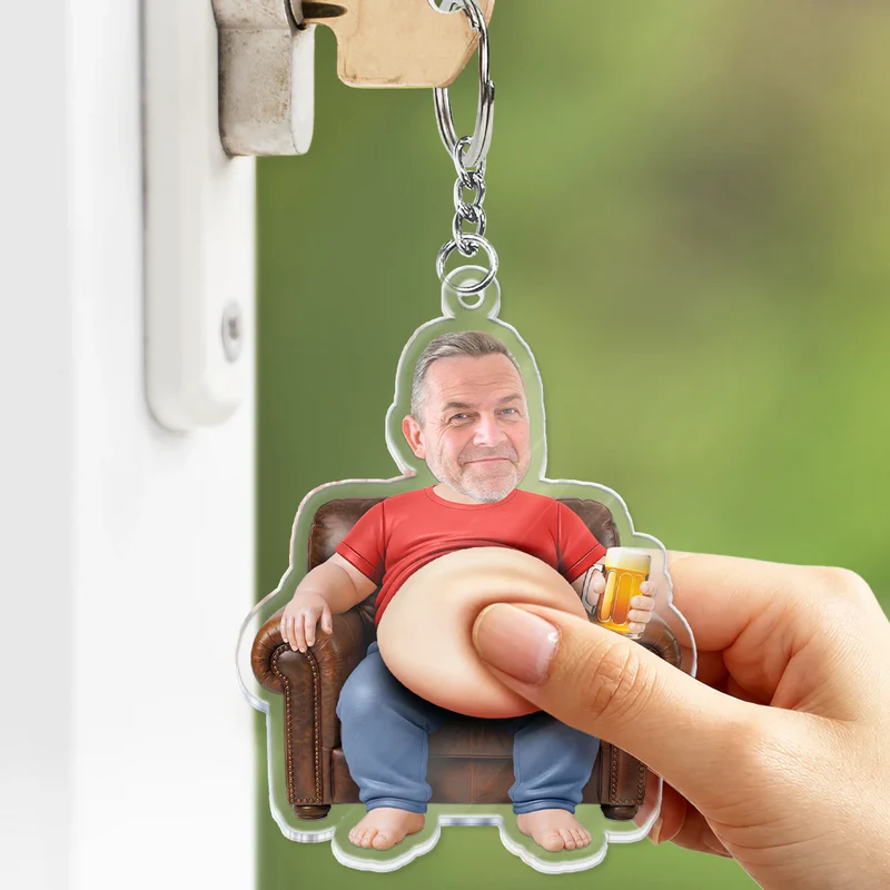 Custom Photo Chilling Dad Bod - Personalized Squishy Acrylic Keychain