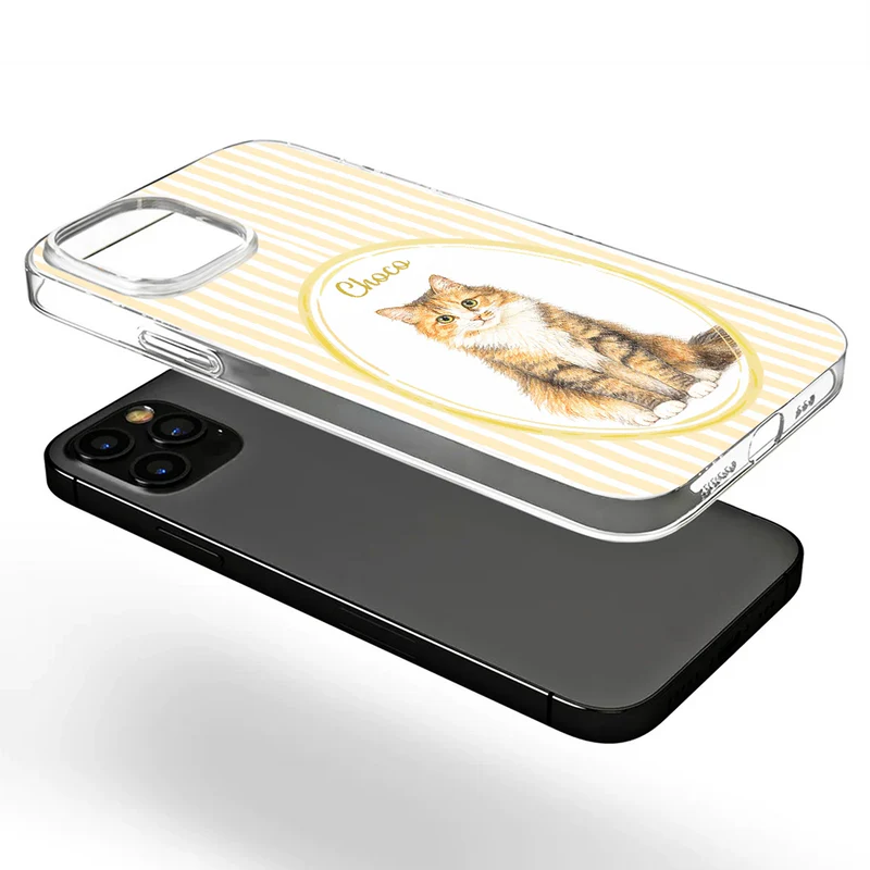 Custom Photo Colored Pencil Sketch Dog Cat Pet Portrait - Personalized Clear Phone Case