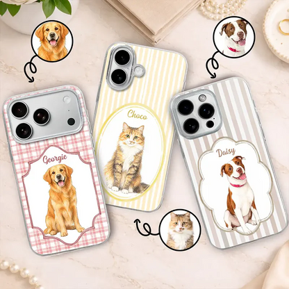 Custom Photo Colored Pencil Sketch Dog Cat Pet Portrait - Personalized Clear Phone Case