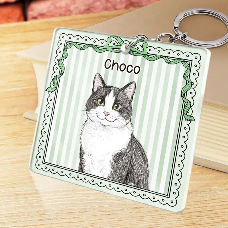 Custom Photo Colored Pencil Sketch Funny Dog Cat Pet - Personalized Acrylic Keychain