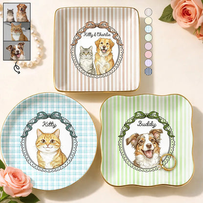 Custom Photo Colored Pencil Sketch Funny Dog Cat Pet - Personalized Ring Dish
