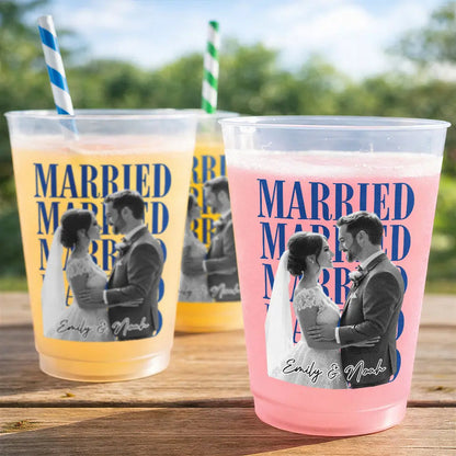Custom Photo Couple Married Engaged - Personalized Frosted Cups