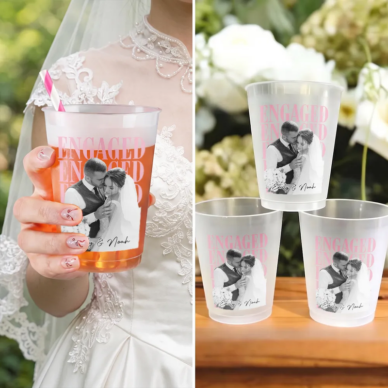 Custom Photo Couple Married Engaged - Personalized Frosted Cups