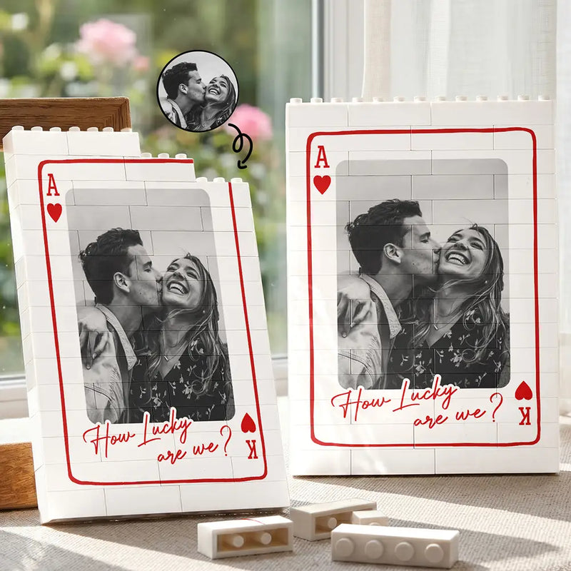 Custom Photo Couples How Lucky Are We - Personalized Vertical Rectangle Building Brick Blocks