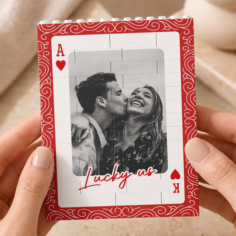 Custom Photo Couples How Lucky Are We - Personalized Vertical Rectangle Building Brick Blocks