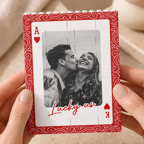 Custom Photo Couples How Lucky Are We - Personalized Vertical Rectangle Building Brick Blocks
