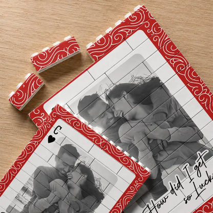Custom Photo Couples How Lucky Are We - Personalized Vertical Rectangle Building Brick Blocks