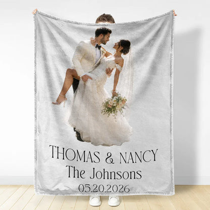 Custom Photo Couples Wedding Engaged Bachelor Party - Personalized Fleece Blanket, Sherpa Blanket