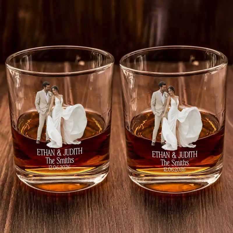Custom Photo Couples Wedding Engaged Bachelor Party - Personalized Whiskey Glass