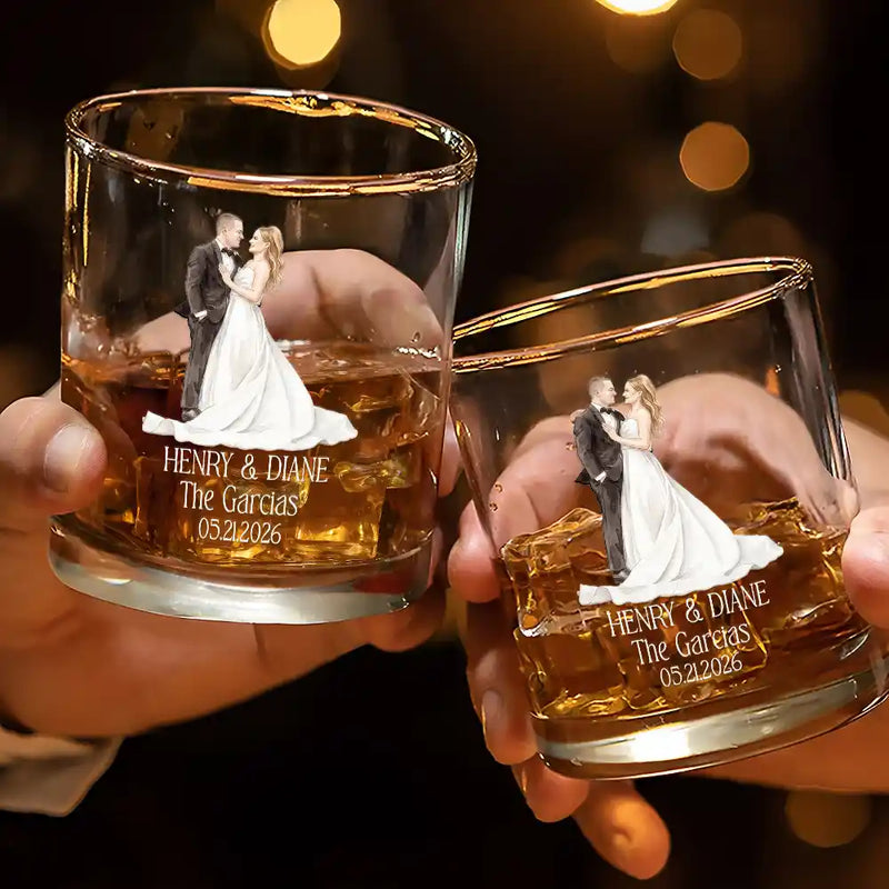 Custom Photo Couples Wedding Engaged Bachelor Party - Personalized Whiskey Glass