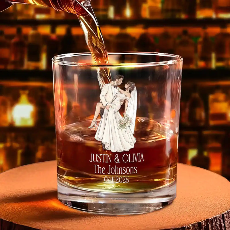 Custom Photo Couples Wedding Engaged Bachelor Party - Personalized Whiskey Glass