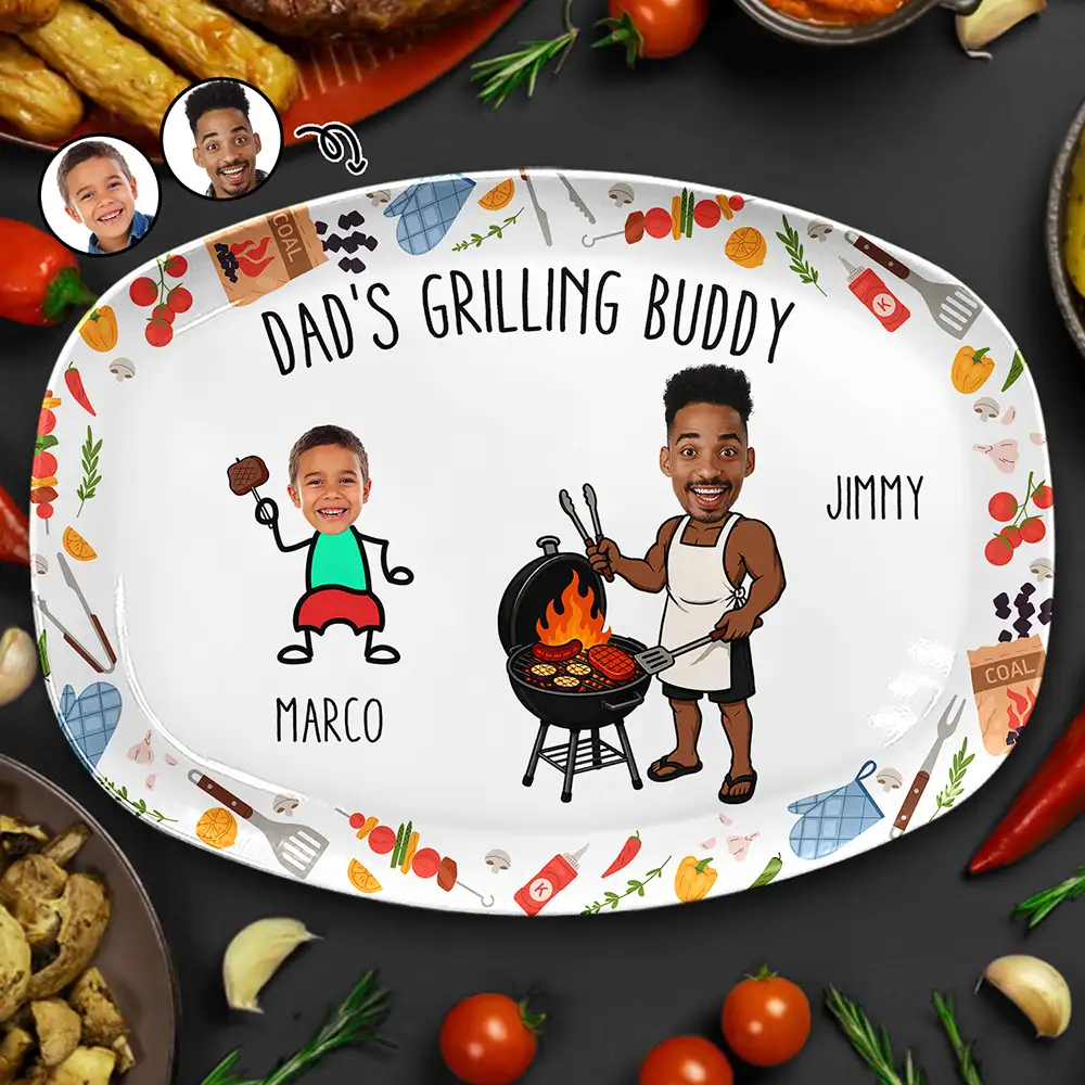 Custom Photo Dad Papa Grilling Buddies Fun Icon - Personalized Plate