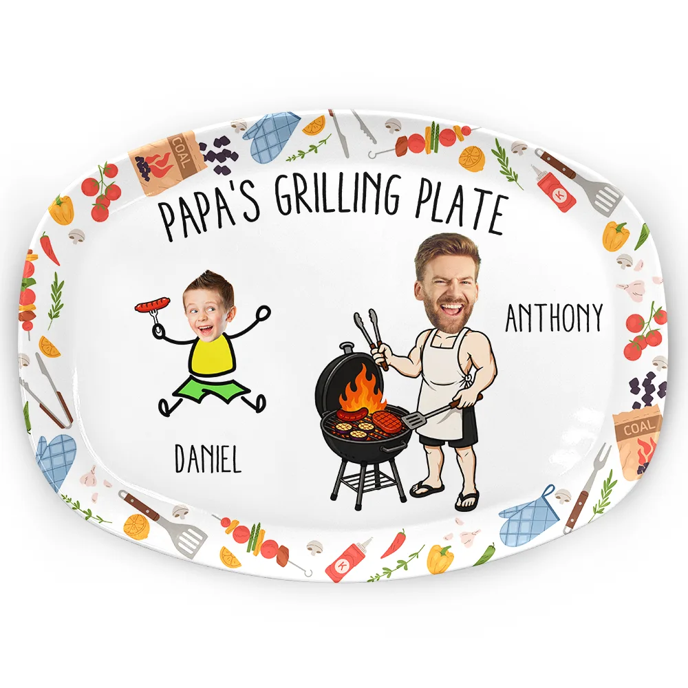 Custom Photo Dad Papa Grilling Buddies Fun Icon - Personalized Plate