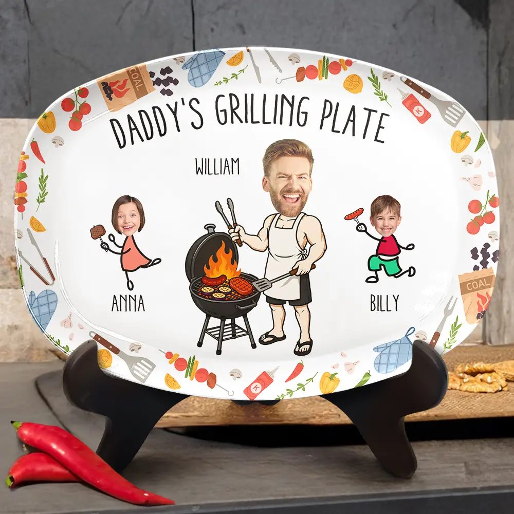 Custom Photo Dad Papa Grilling Buddies Fun Icon - Personalized Plate