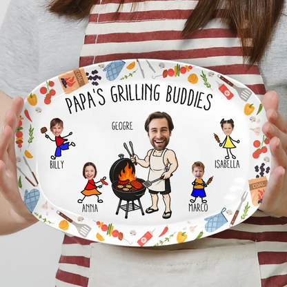 Custom Photo Dad Papa Grilling Buddies Fun Icon - Personalized Plate