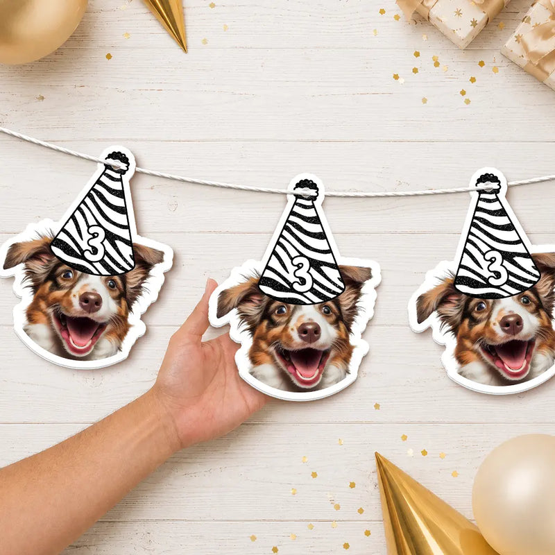 Custom Photo Dog Cat Face Birthday Glitter Effect - Personalized Garland Banner