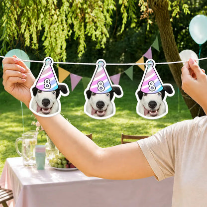 Custom Photo Dog Cat Face Birthday Glitter Effect - Personalized Garland Banner