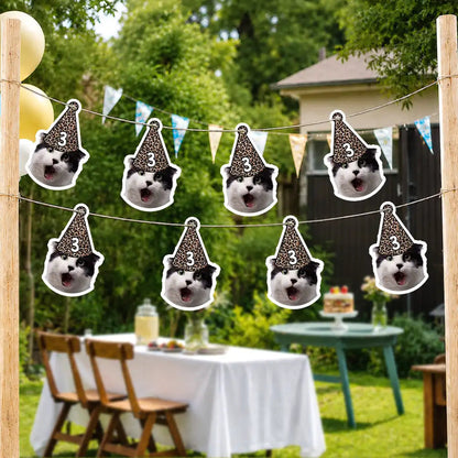 Custom Photo Dog Cat Face Birthday Glitter Effect - Personalized Garland Banner