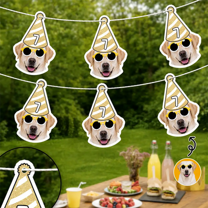 Custom Photo Dog Cat Face Birthday Glitter Effect - Personalized Garland Banner
