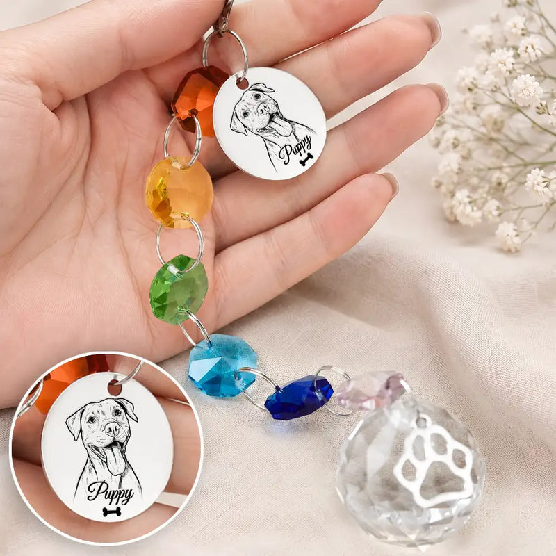 Custom Photo Dog Cat Forever Love Pencil Sketch - Personalized Crystal Suncatcher With Charm