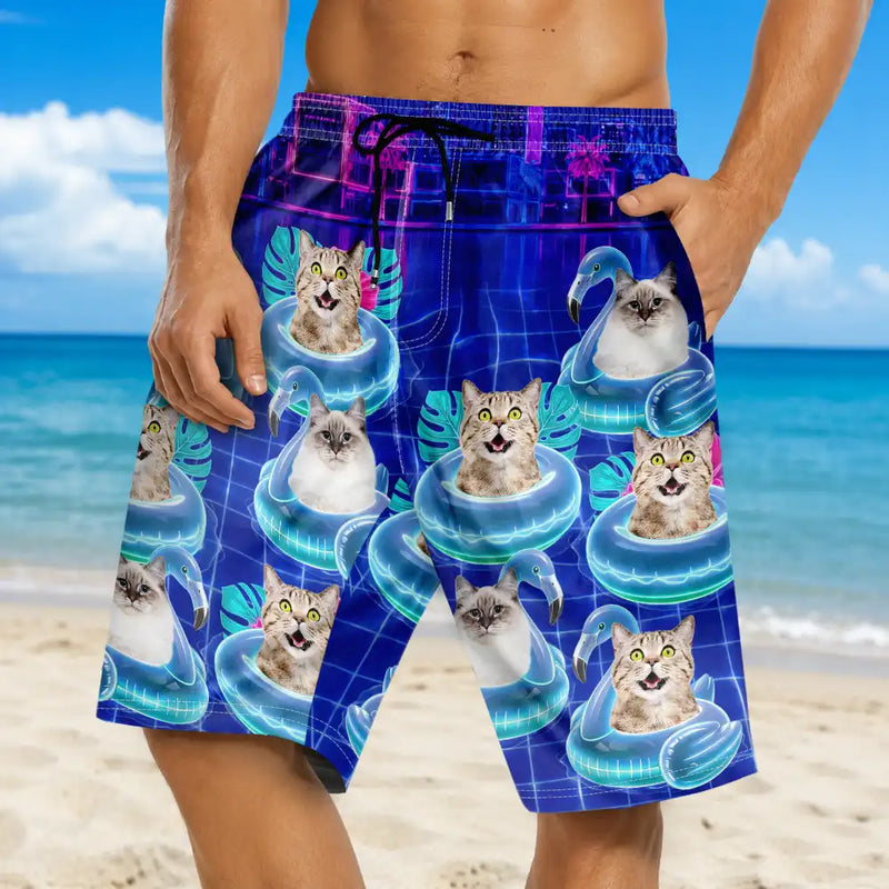 Custom Photo Dog Cat Kid On Floating Paradise - Personalized Unisex Beach Shorts