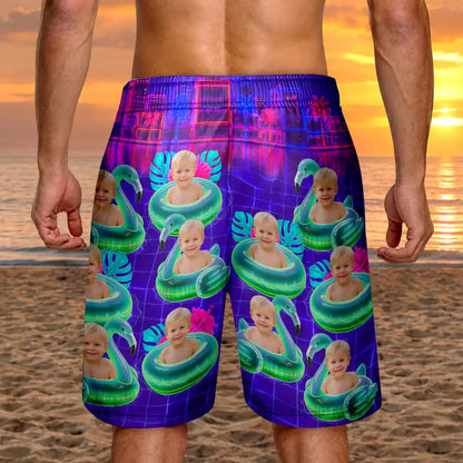 Custom Photo Dog Cat Kid On Floating Paradise - Personalized Unisex Beach Shorts