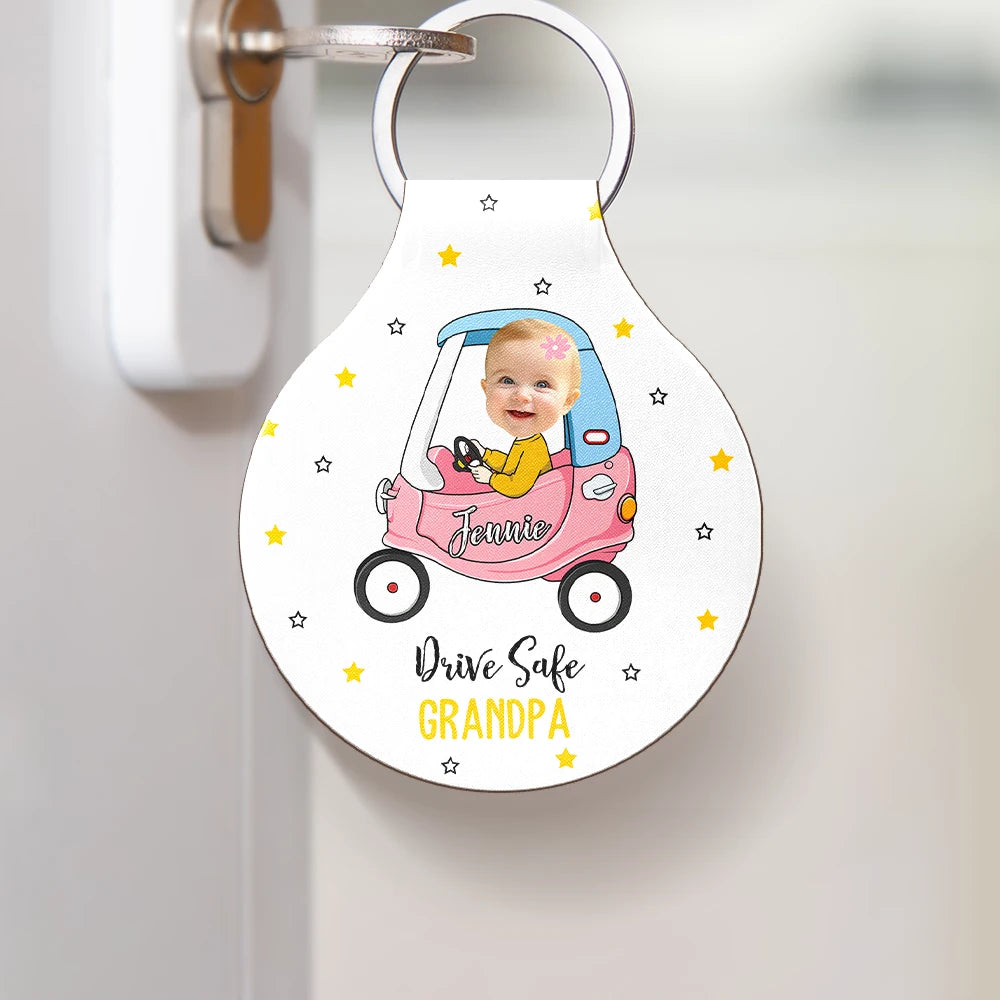Custom Photo Drive Safe Daddy Grandpa - Personalized Custom Shaped Leather Keychain