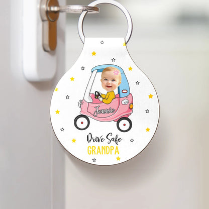 Custom Photo Drive Safe Daddy Grandpa - Personalized Custom Shaped Leather Keychain