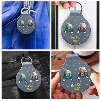 Custom Photo Drive Safe Daddy Grandpa - Personalized Custom Shaped Leather Keychain