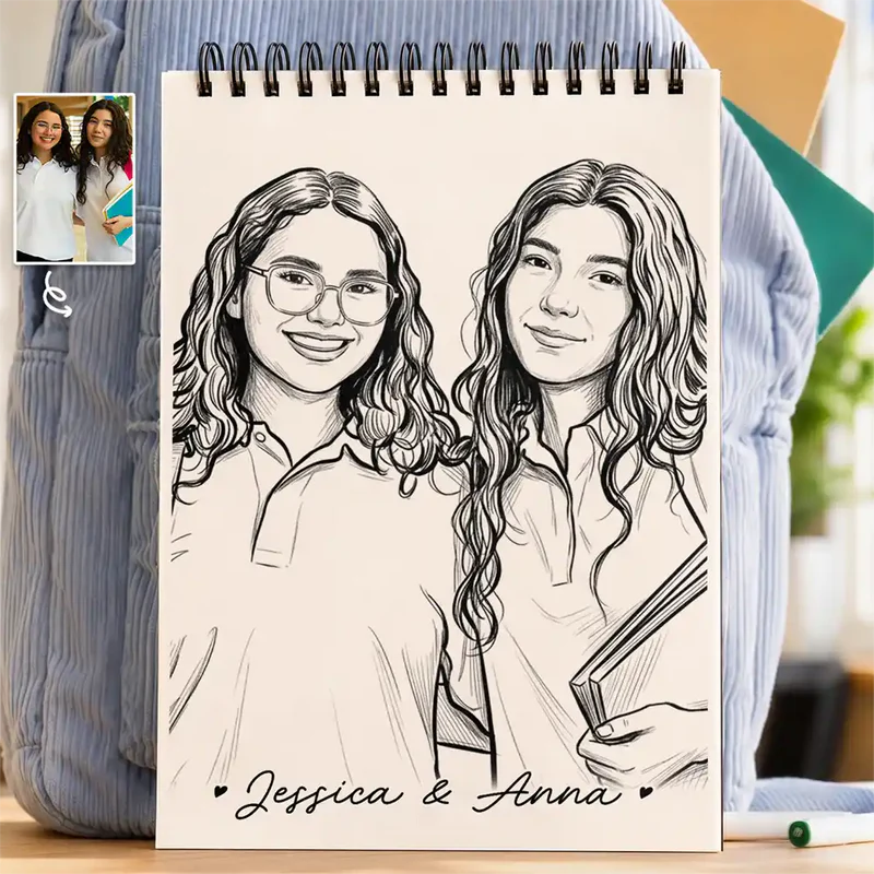 Custom Photo Family Kids Pets Pencil Sketch - Personalized Sketchbook
