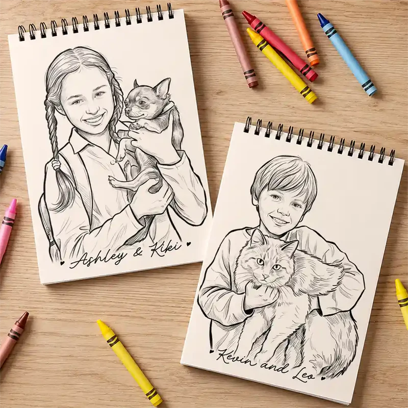 Custom Photo Family Kids Pets Pencil Sketch - Personalized Sketchbook