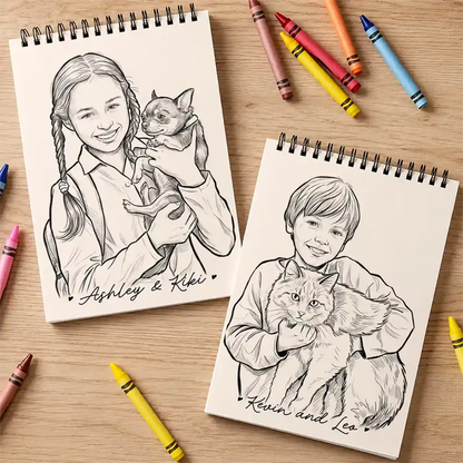 Custom Photo Family Kids Pets Pencil Sketch - Personalized Sketchbook