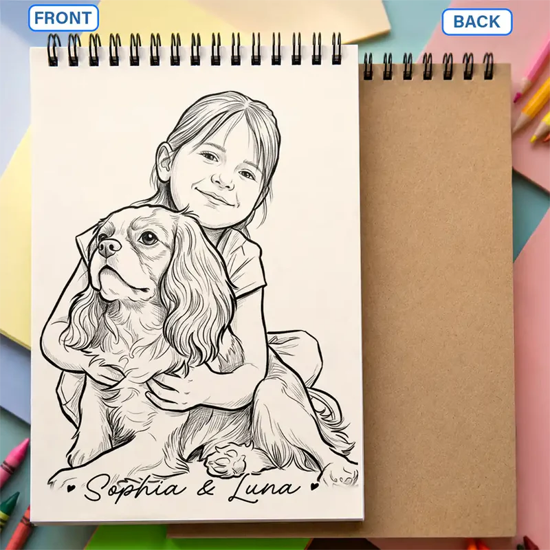 Custom Photo Family Kids Pets Pencil Sketch - Personalized Sketchbook