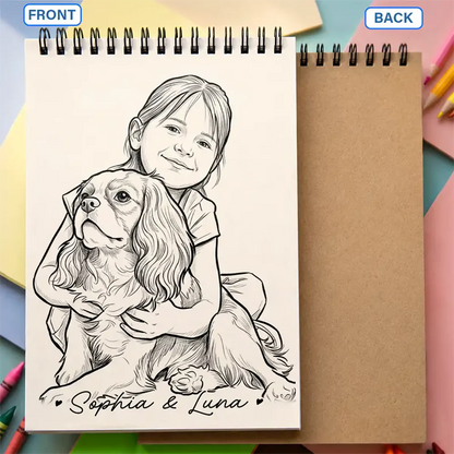 Custom Photo Family Kids Pets Pencil Sketch - Personalized Sketchbook