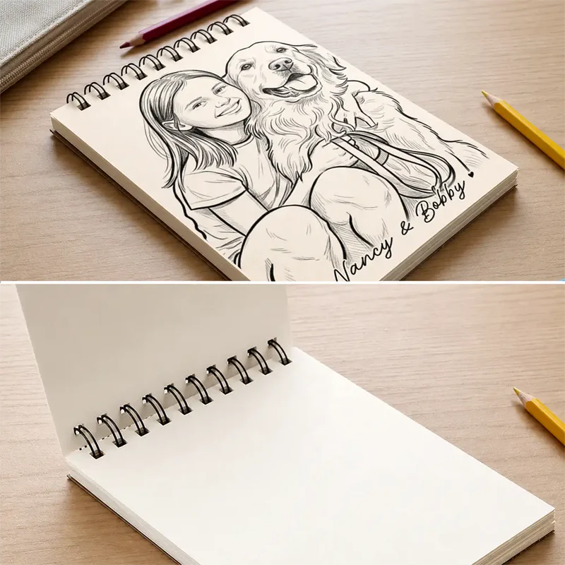 Custom Photo Family Kids Pets Pencil Sketch - Personalized Sketchbook