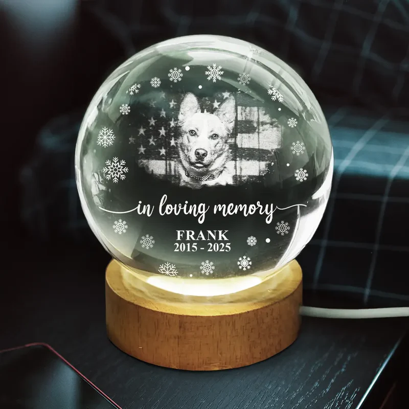 Custom Photo Forever Loved Memorial Dog Cat - Personalized Crystal Globe Lamp