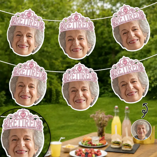 Custom Photo Happy Retirement Queen, King - Personalized Garland Banner