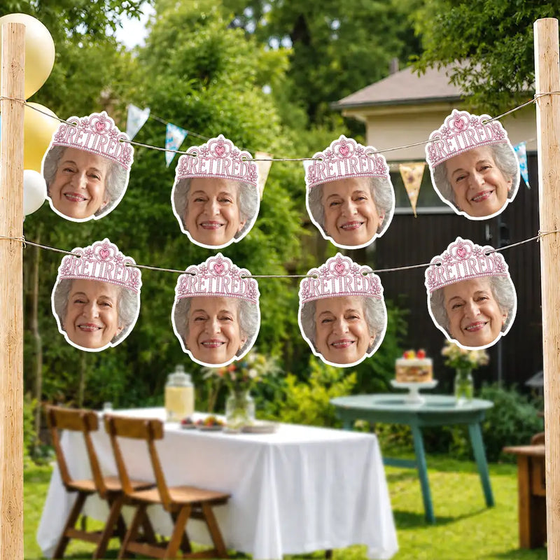Custom Photo Happy Retirement Queen, King - Personalized Garland Banner
