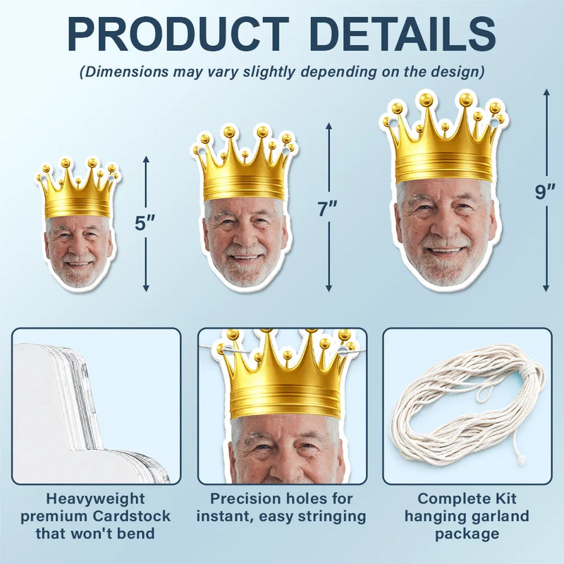 Custom Photo Happy Retirement Queen, King - Personalized Garland Banner