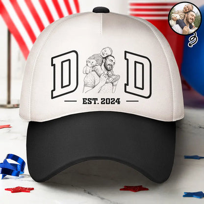 Custom Photo Ink Drawing Dad Mom Est Year - Personalized Classic Cap