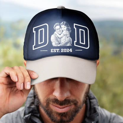 Custom Photo Ink Drawing Dad Mom Est Year - Personalized Classic Cap